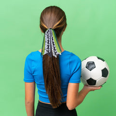 YKW soccer hair ties green white striped pattern for matchday flair