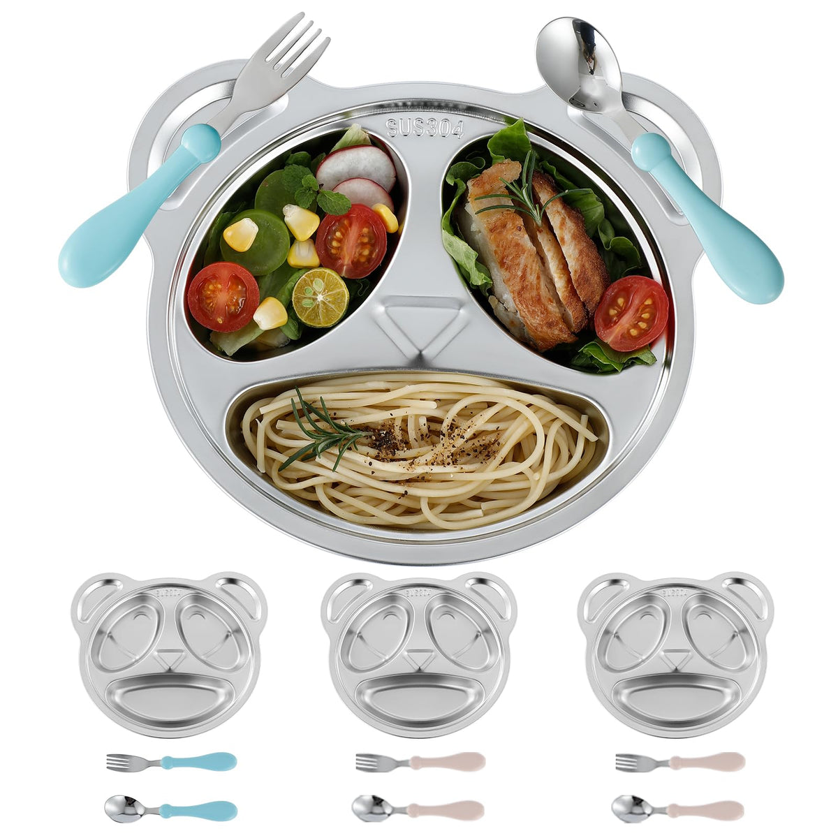 YLARMY panda divided plate 4-pack helps busy families serve balanced meals with engaging panda design.