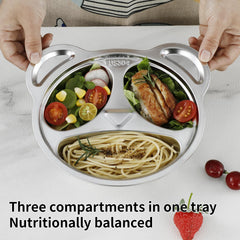 YLARMY stainless steel kid utensils accompany the plate for durable, safe mealtime play.