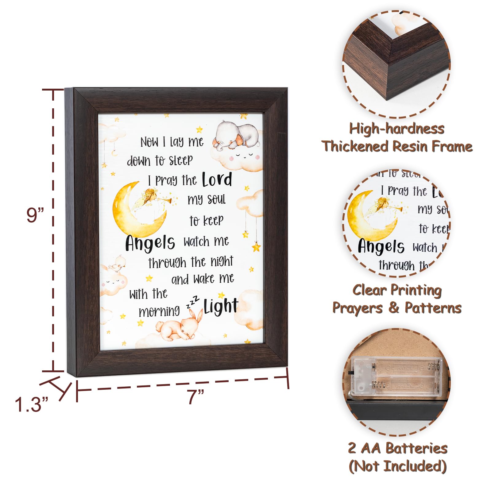 YLOVAN baptism keepsake frame measures 7 by 9 inches for intimate display.