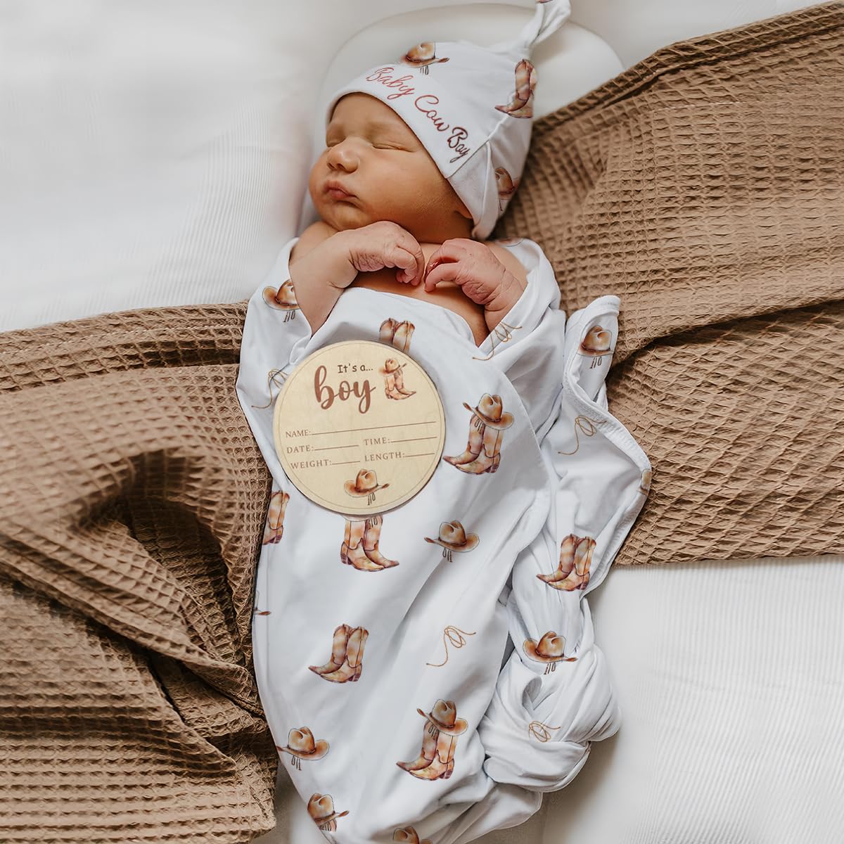 Ylsteed Cowboy swaddle blanket close-up showing soft fabric for gentle newborn comfort