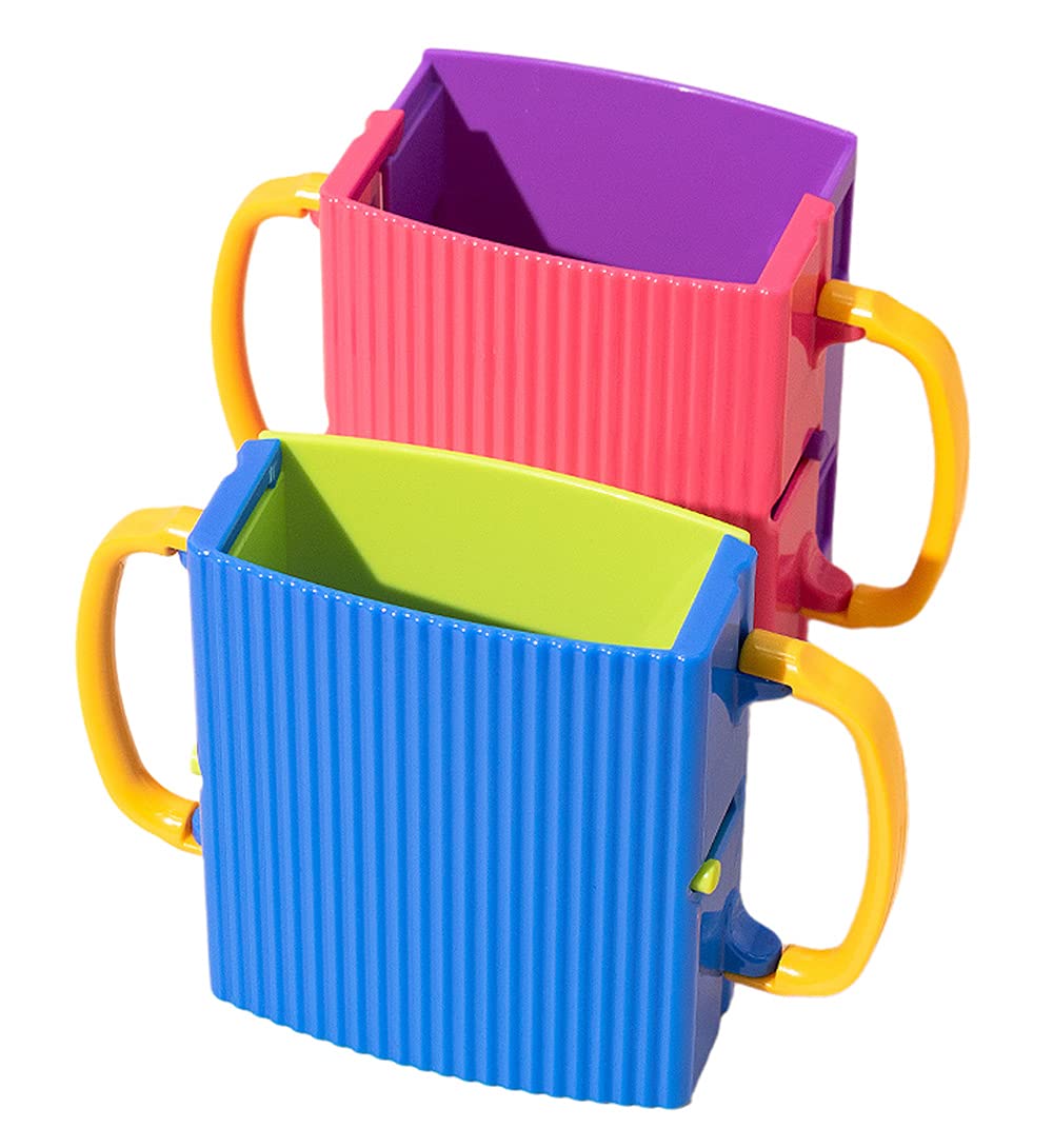 Ynotus baby juice box holder blue front view prevents spills and supports independent sipping.