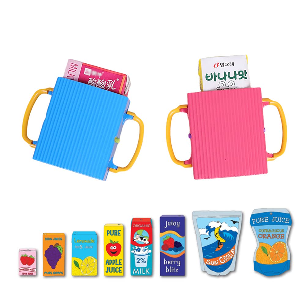 Ynotus baby juice box holder pink front view helps keep meals tidy for kids.