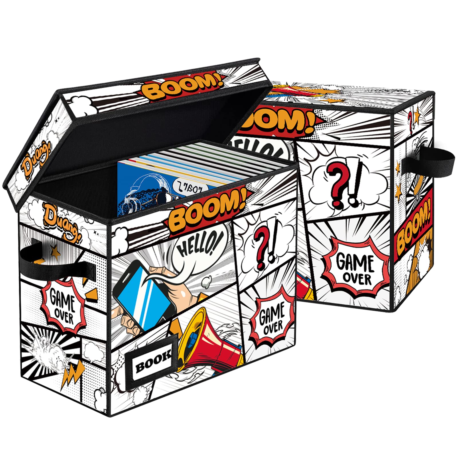 YNSZAS comic box front view shows sturdy construction and spacious interior for organized collection and easy access