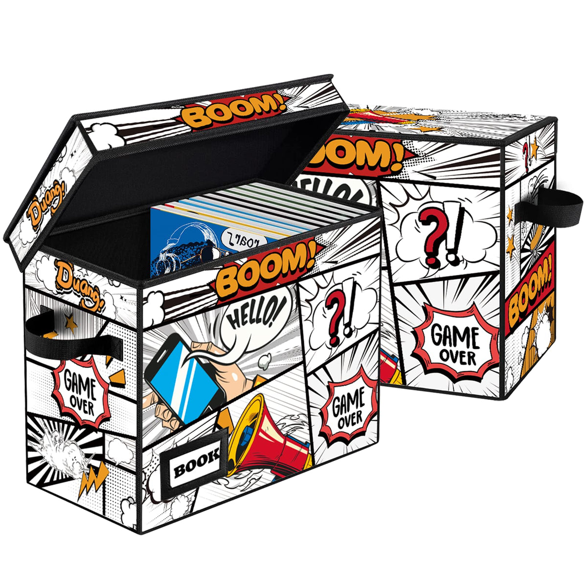 YNSZAS comic box front view shows sturdy construction and spacious interior for organized collection and easy access