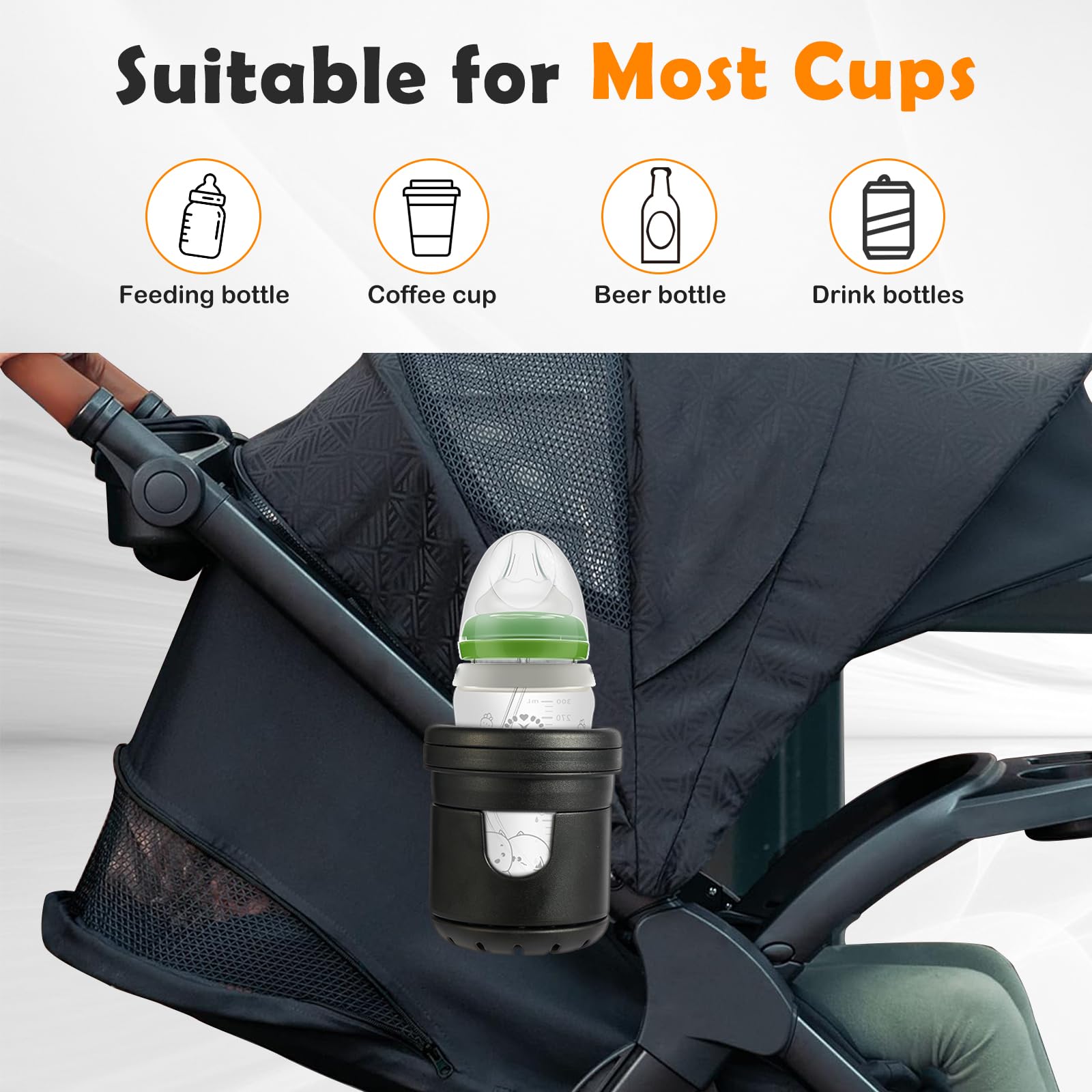 Yoamez silicone-lined cup holders minimize spills on uneven sidewalks.
