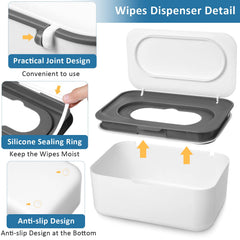 Yoande wipes dispenser gray seal closeup — keeps wipes moist and dust-free