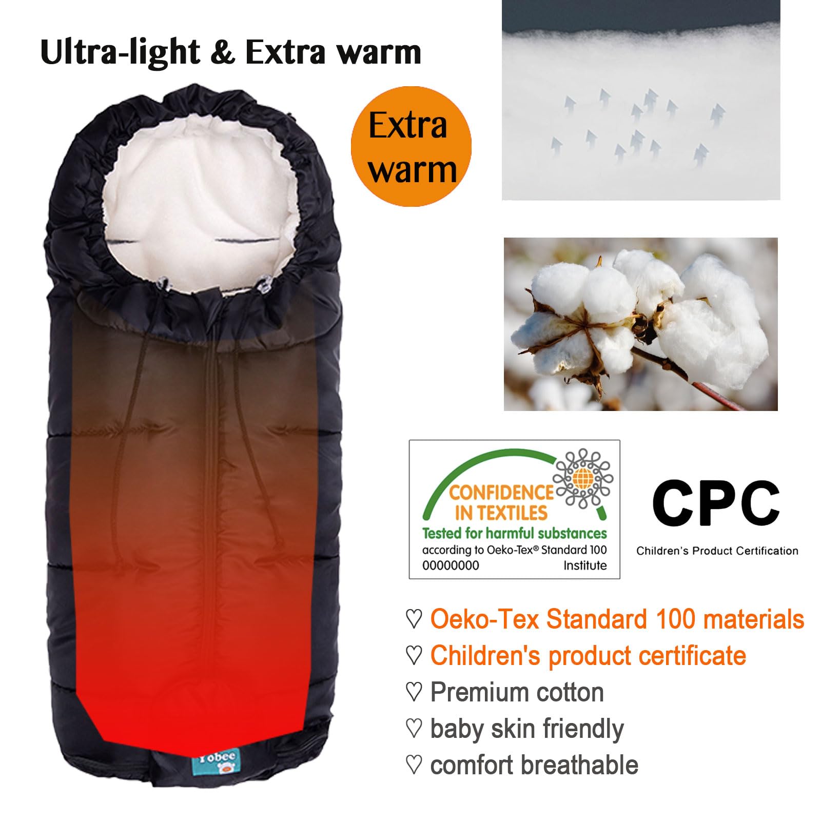 Yobee Footmuff anti-slip back panel prevents sliding during walks.