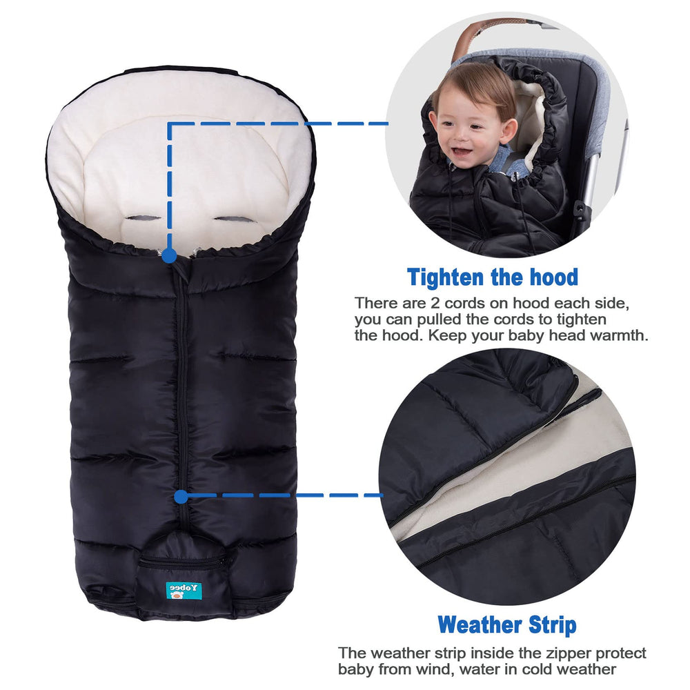 Yobee Footmuff dual bottom zippers enable adjustable warmth.