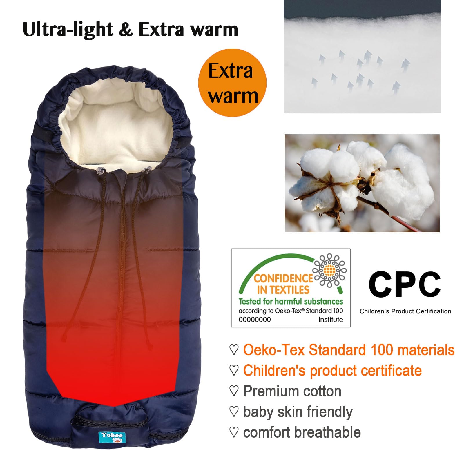 Yobee footmuff's anti-slip-back keeps the bundle in place on the move.