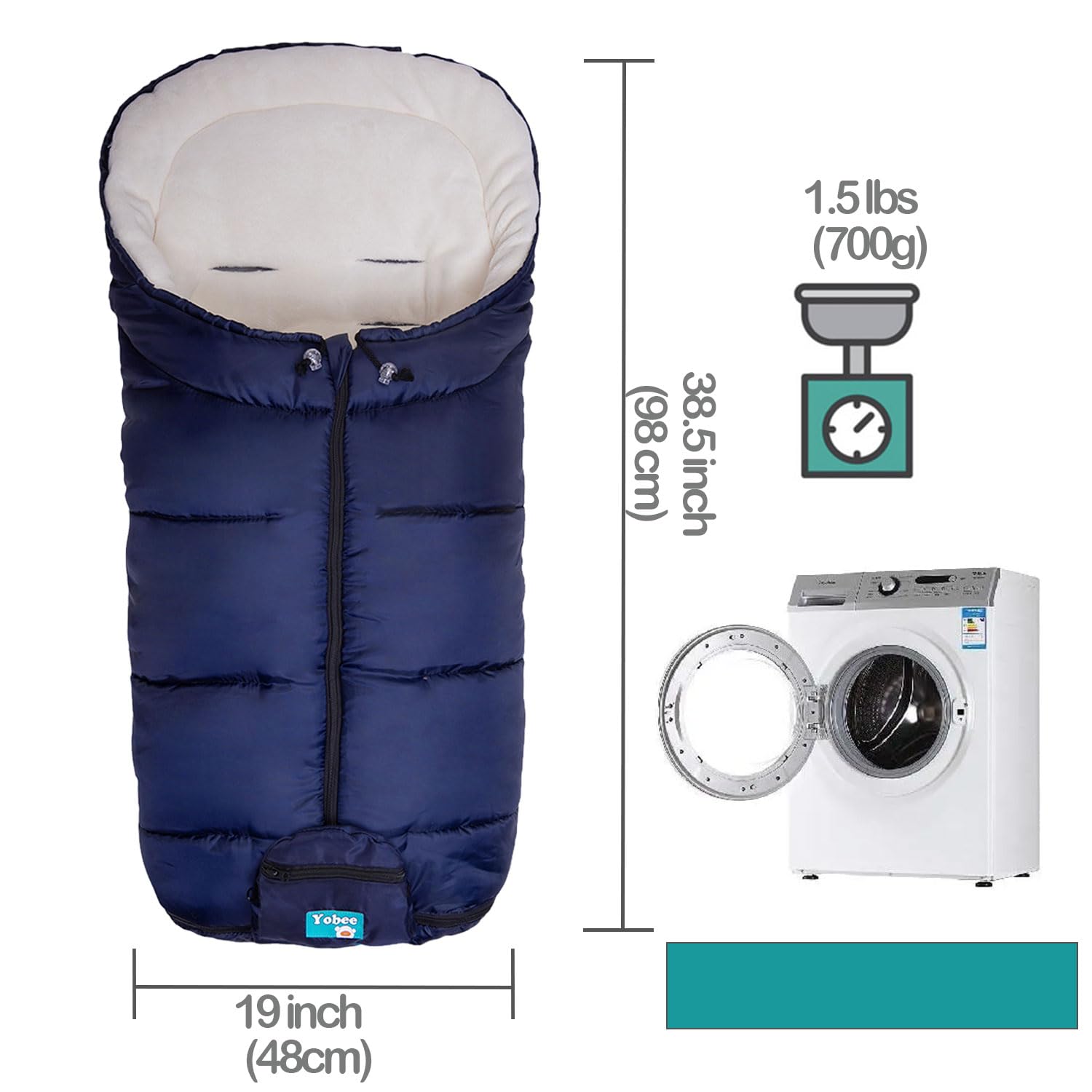 Yobee footmuff with coralfleece-lining delivers plush warmth during chilly stroller rides.