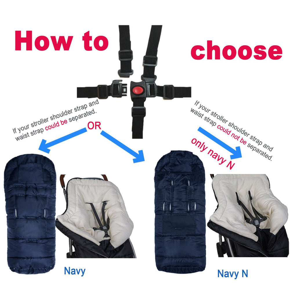 Yobee universal-fit footmuff uses eight harness openings for standard five-point strollers.