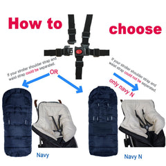 Yobee universal-fit footmuff uses eight harness openings for standard five-point strollers.