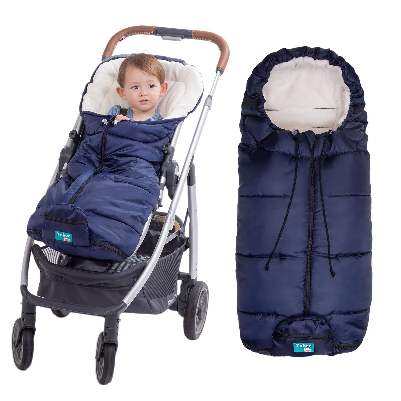 Yobee Universal Cozy Fleece Stroller Footmuff weatherproof exterior protects baby on cold walks.