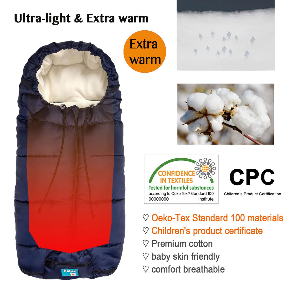 Yobee footmuff middle zipper allows easy in-and-out for quick errands