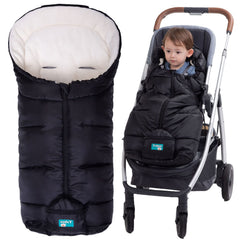 Yobee footmuff front view showing weatherproof exterior for cold weather strolls