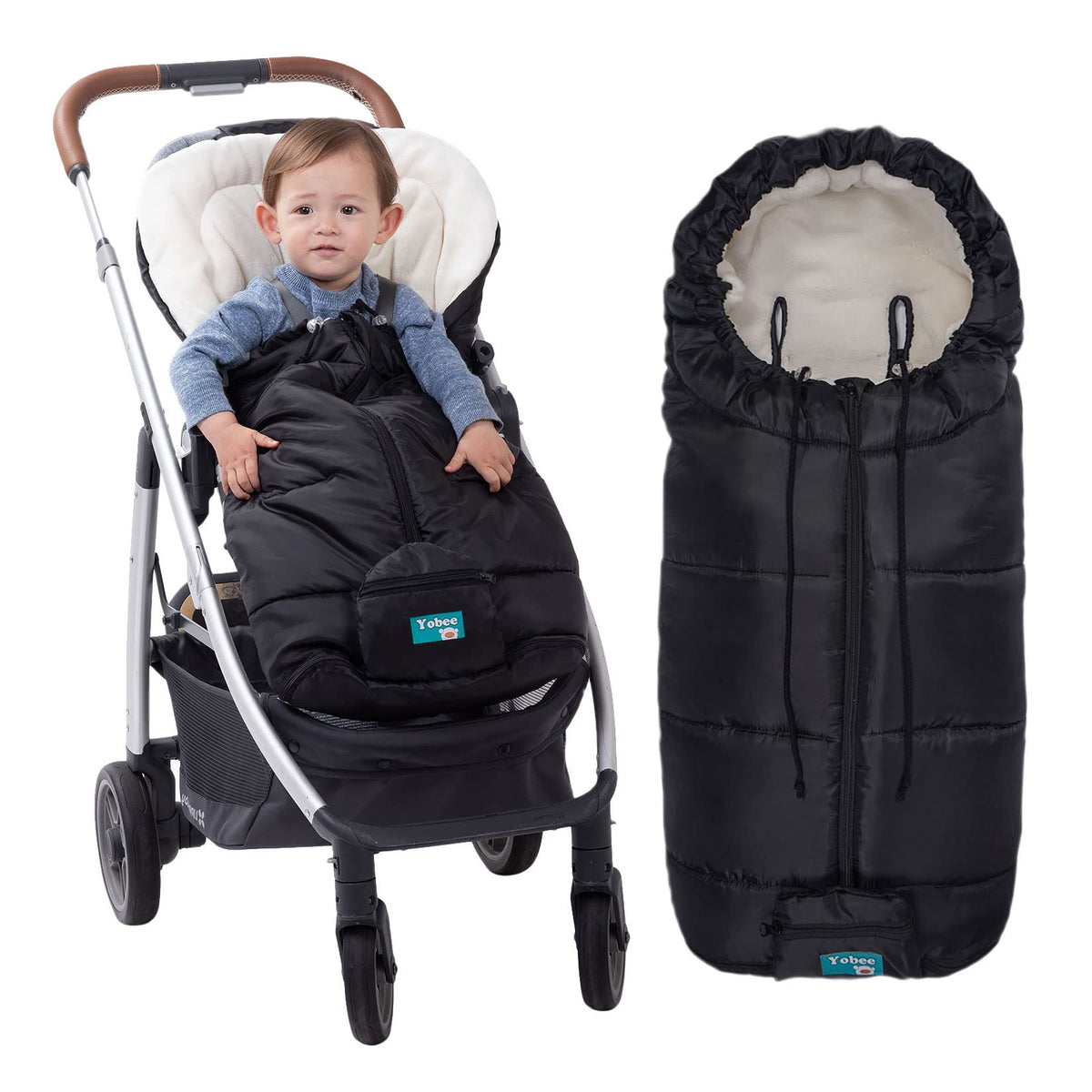 Yobee waterproof baby stroller sleeping bag exterior keeps baby warm in wind.