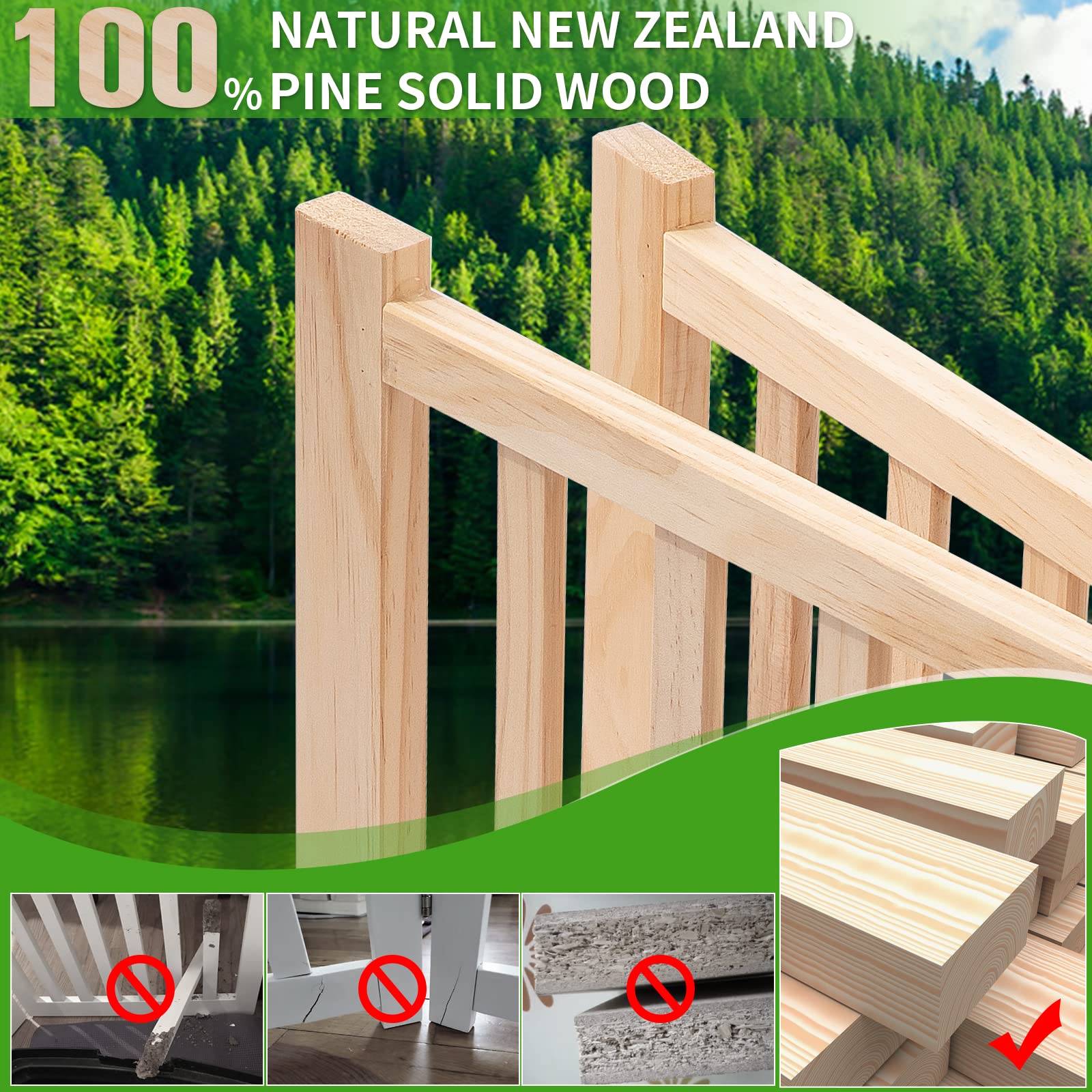 YOCAN Paint-Free wooden gate uses natural pine for a safe finish.