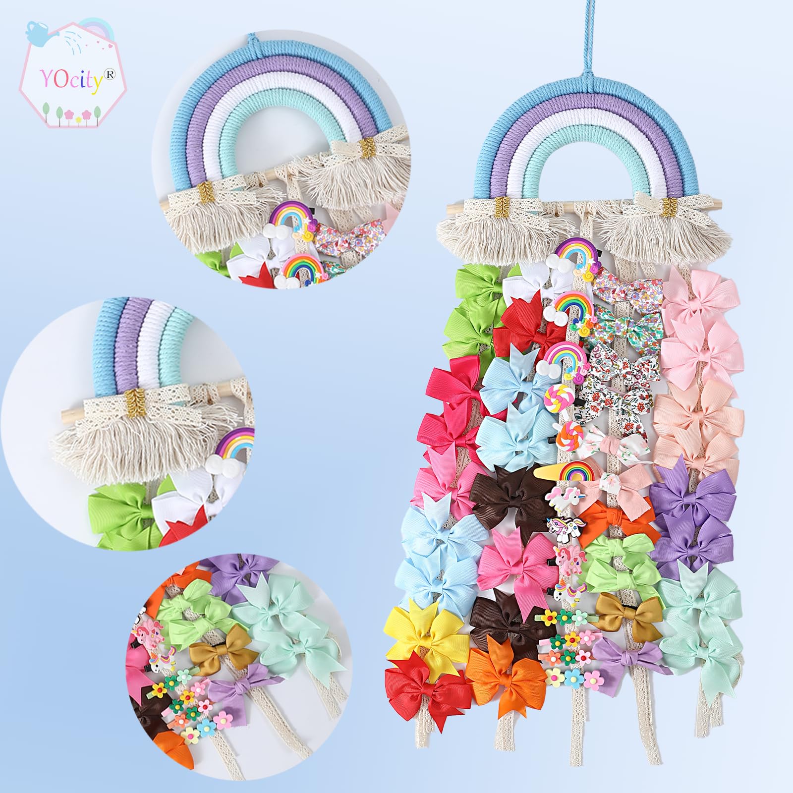 YOcity bow holder hanging setup in baby girl's nursery demonstrates instant organization.