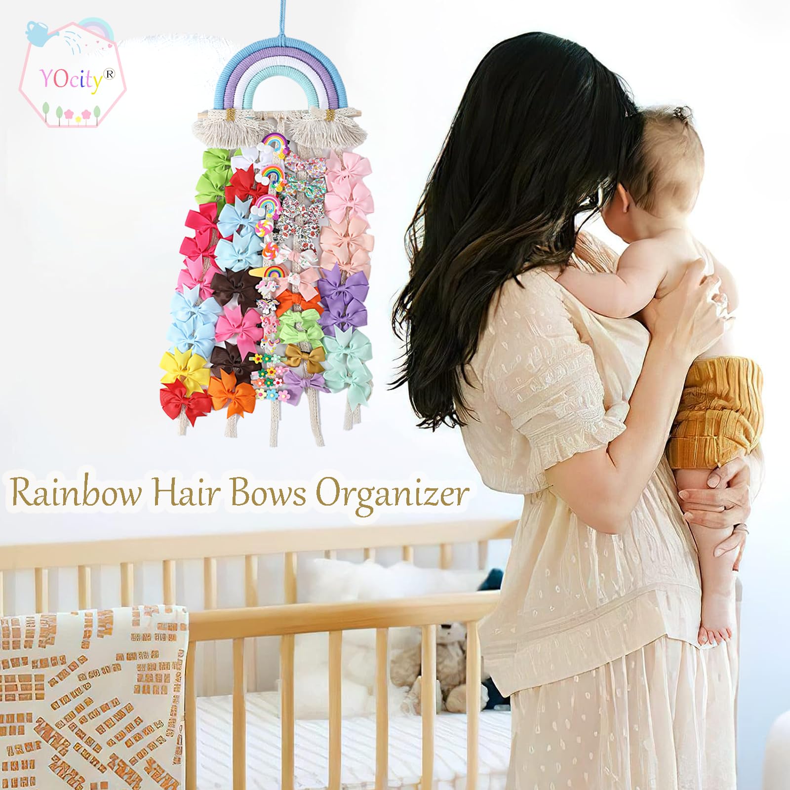 YOcity bow holder organizer stores clips, headbands, and ribbons neatly.