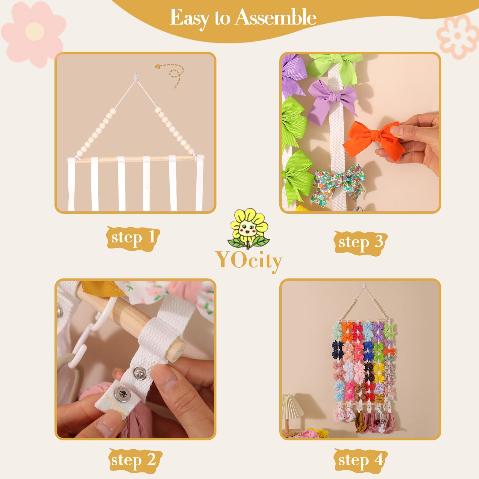 YOcity bow organizer with S-shaped hooks for easy sorting of headbands.