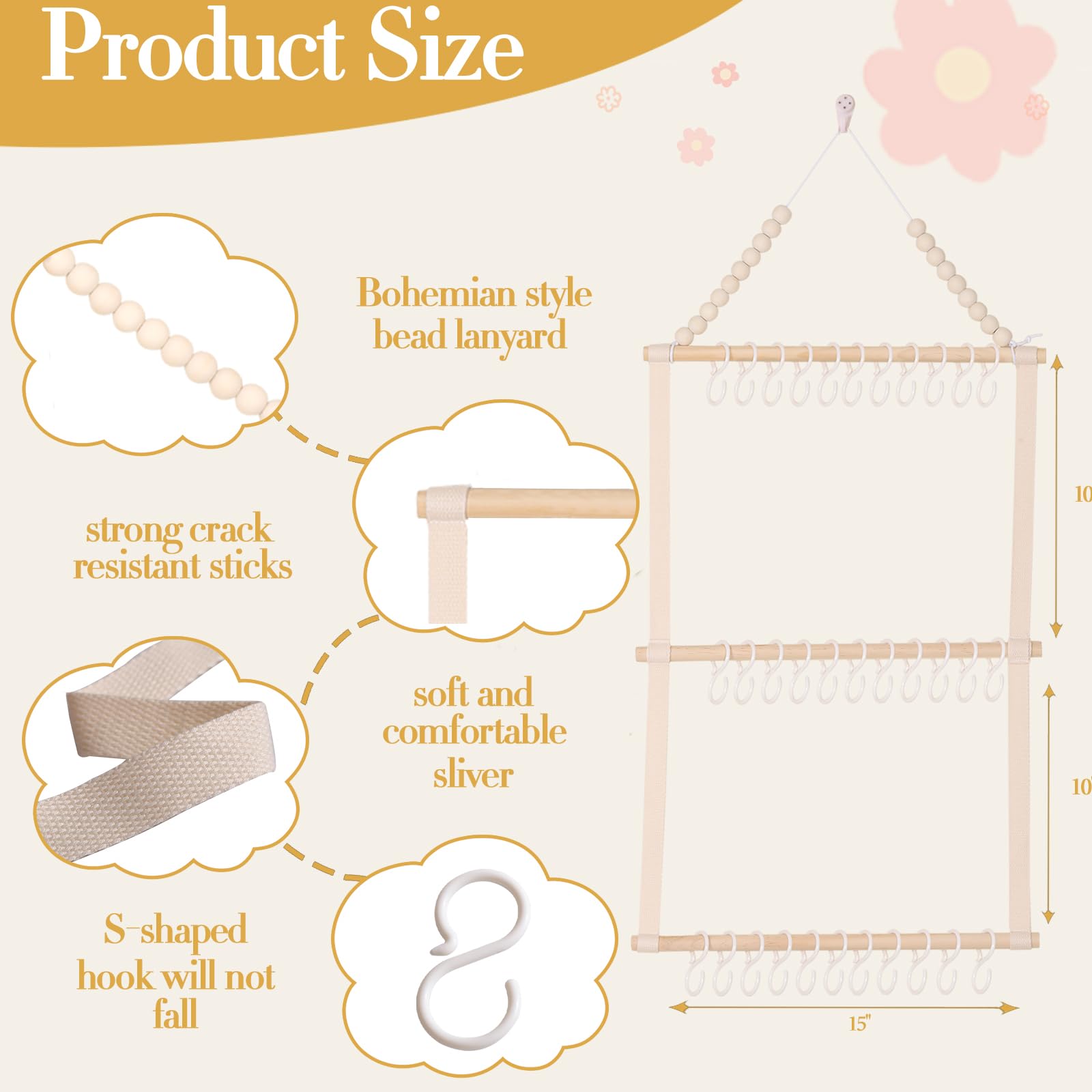 YOcity headband holder beige hooks closeup highlights durable ABS hooks