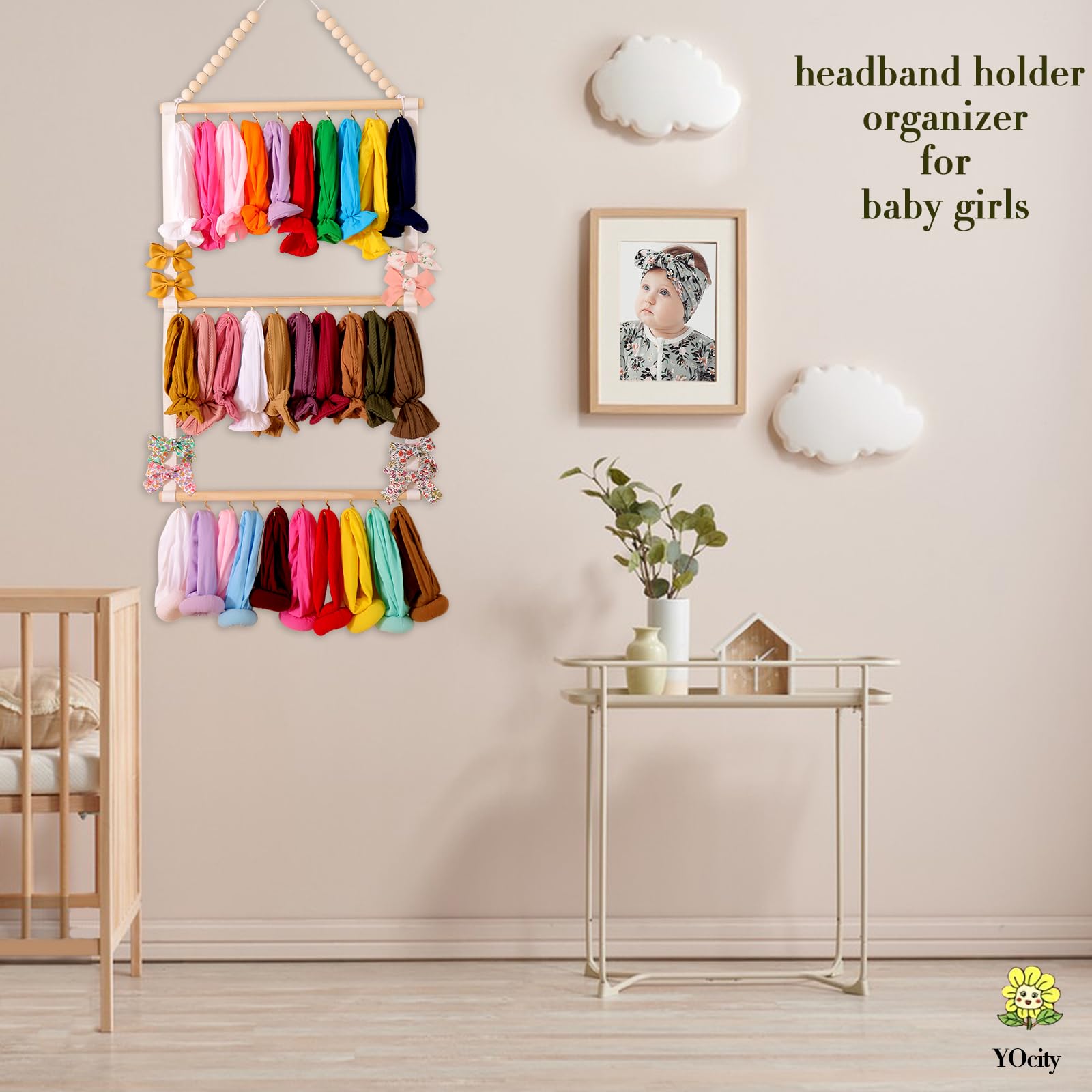 YOcity Headband Holder Organizer adds a bohemian bead lanyard for warm nursery decor.