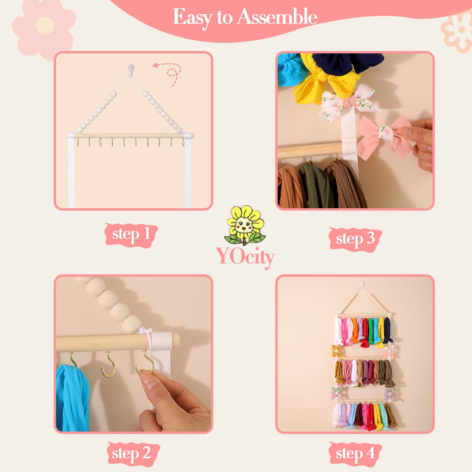 YOcity Headband Holder Organizer includes ribbon clip area to secure tiny clips.