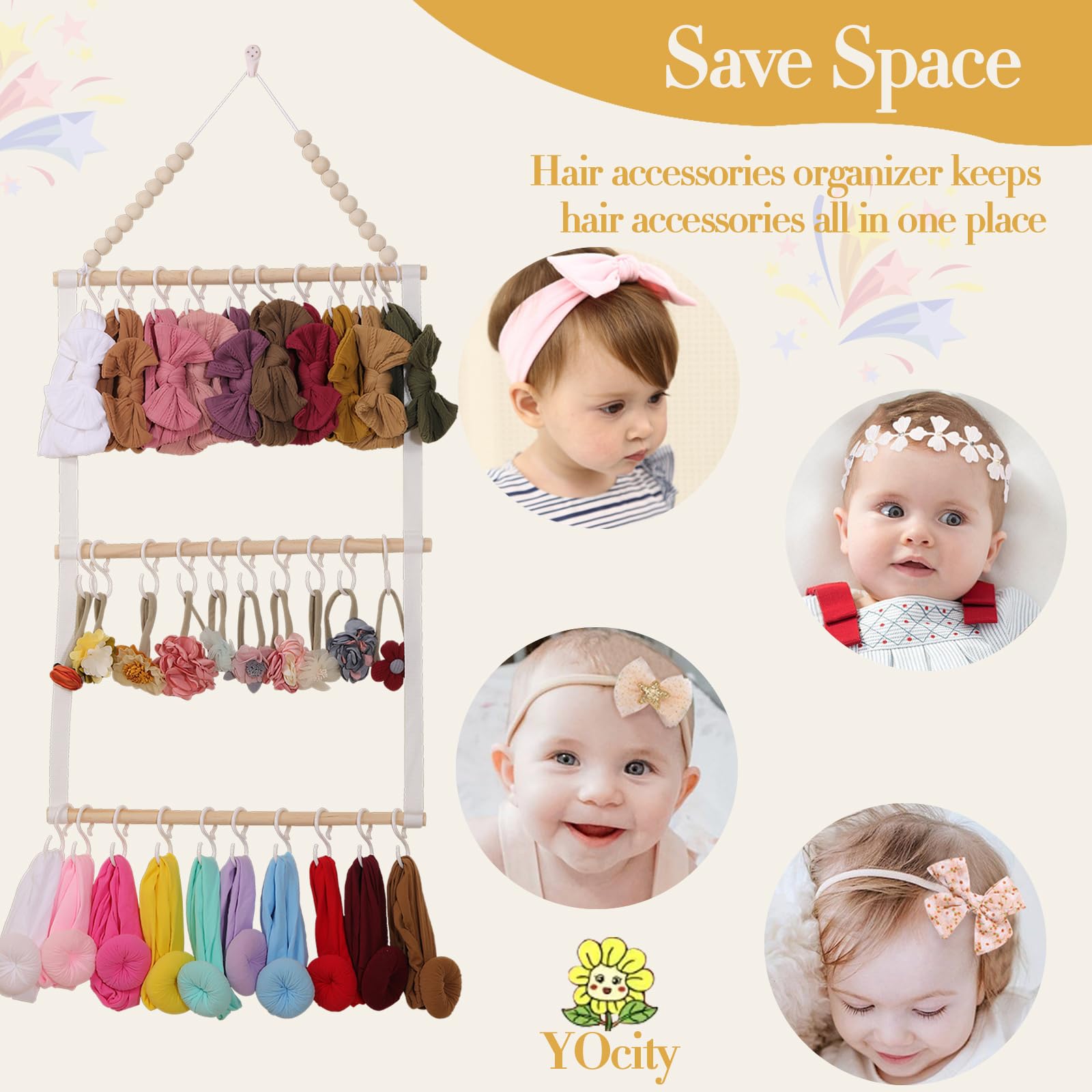 YOcity headband holder ribbon-clip area secures barrettes without clutter.