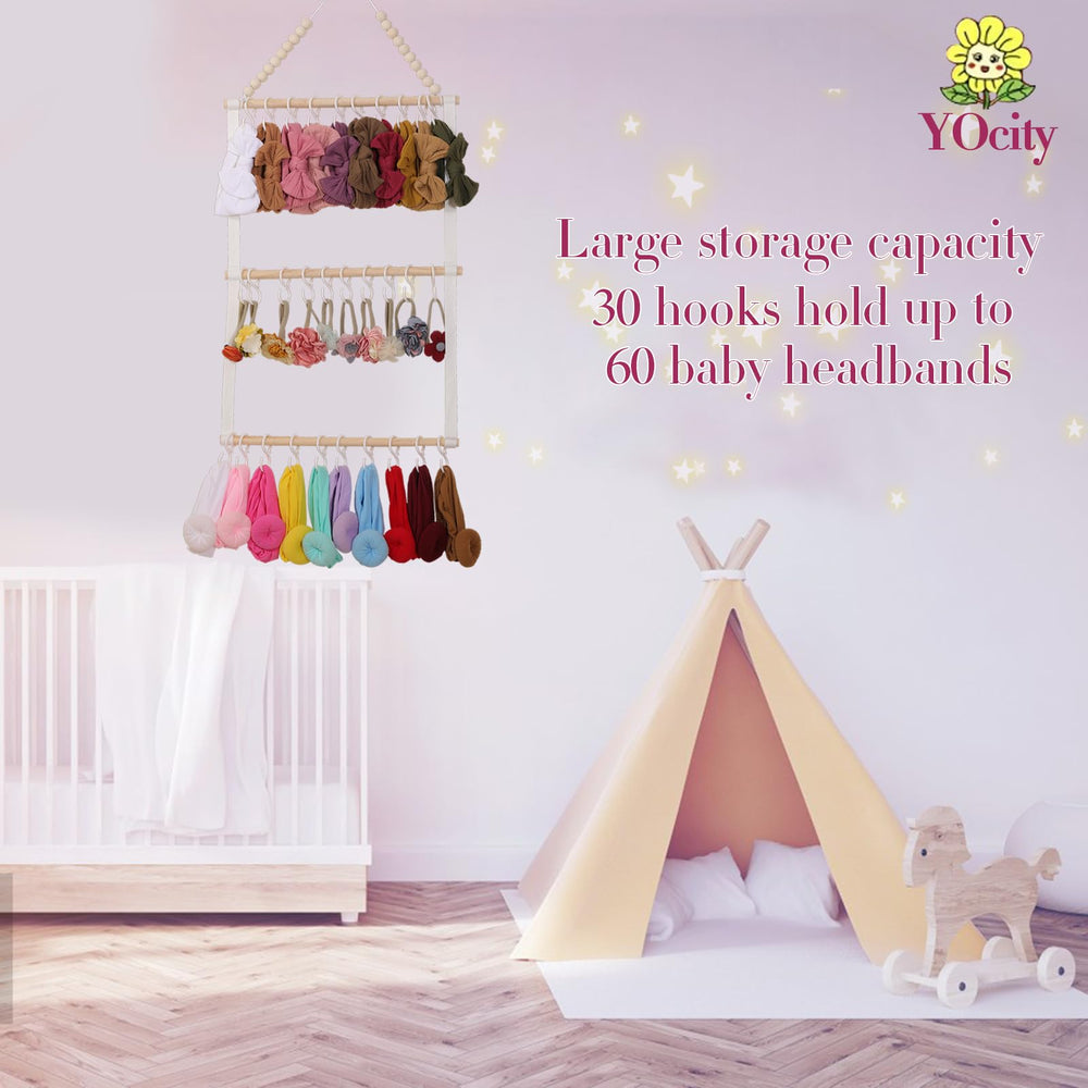 YOcity headband holder in-use on wall demonstrates space-saving display.