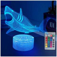 YODAFOOR Megalodon night light shows a 3D illusion with etched acrylic panel in a dark room
