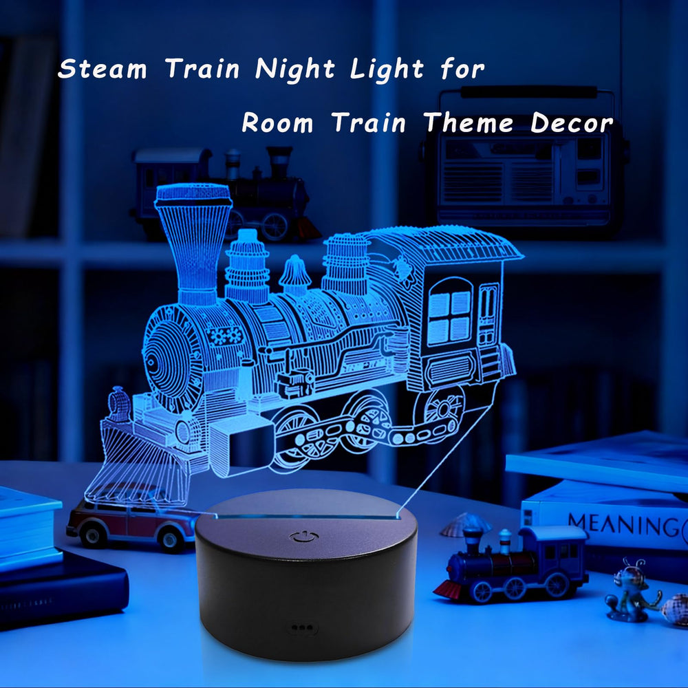 YODAFOOR Train Theme Night Light visual focus shows seven colors for mood lighting.