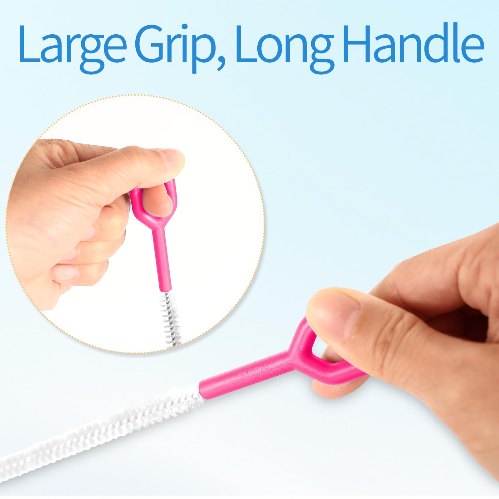 Yodamiack comfortable-handle straw cleaner offers easy grip for prolonged scrubbing sessions.