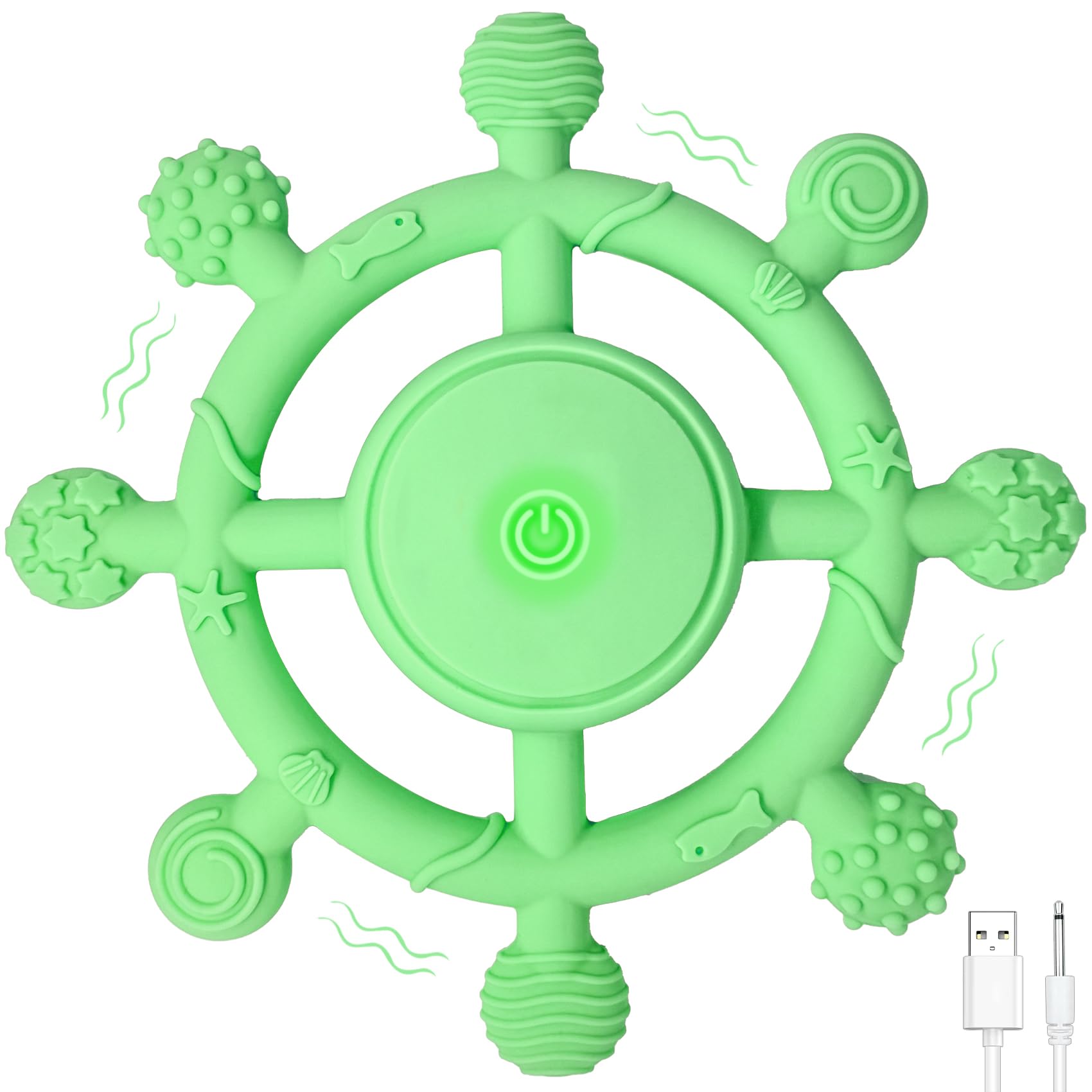 YOFUN baby teether green front view showing soft silicone design for teething relief
