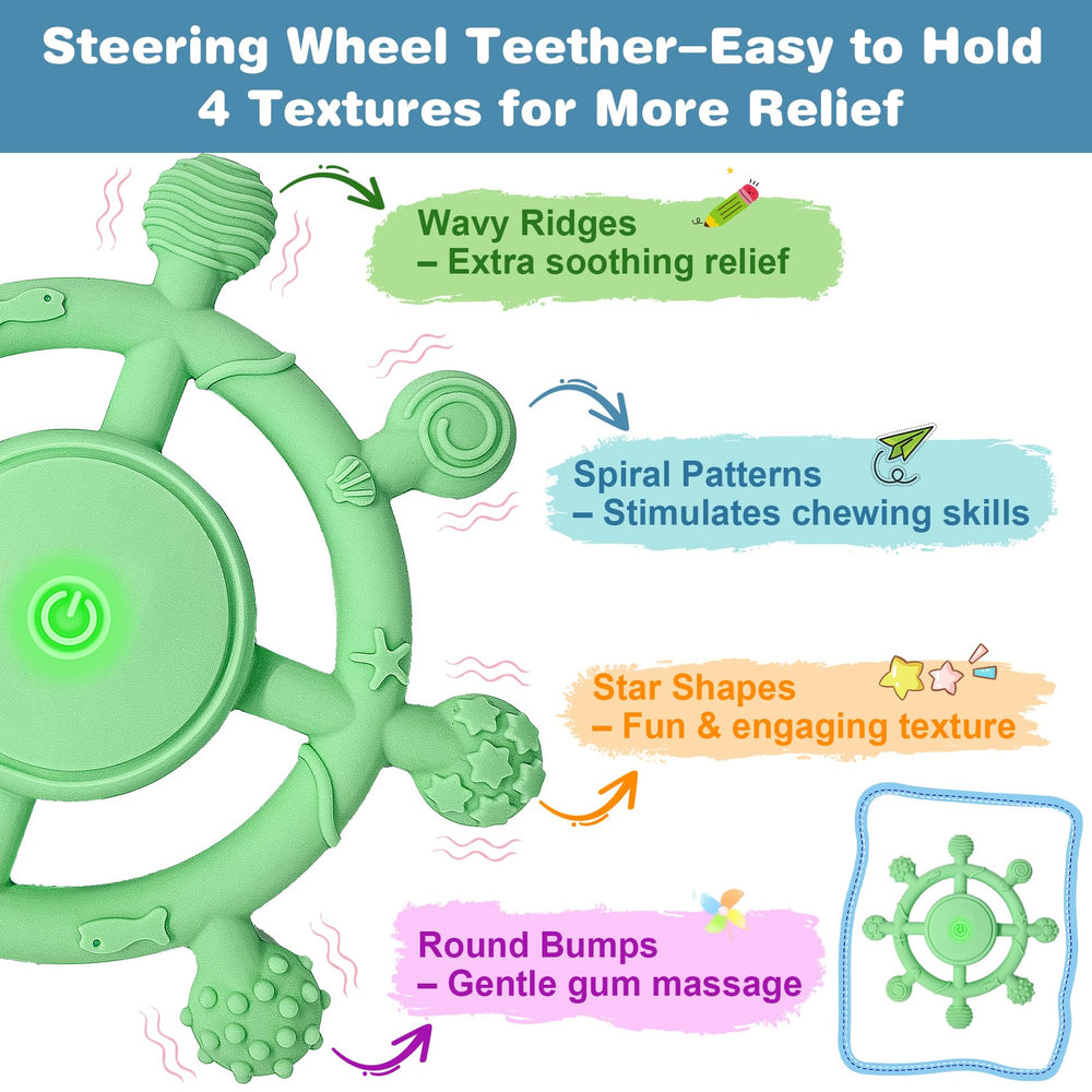 YOFUN teether green in-hand demonstrates easy gripping for infants