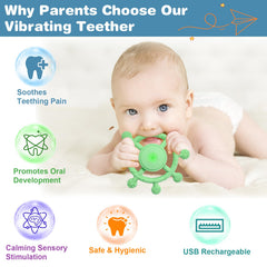 YOFUN teether green top view highlighting compact, safe chewing surface