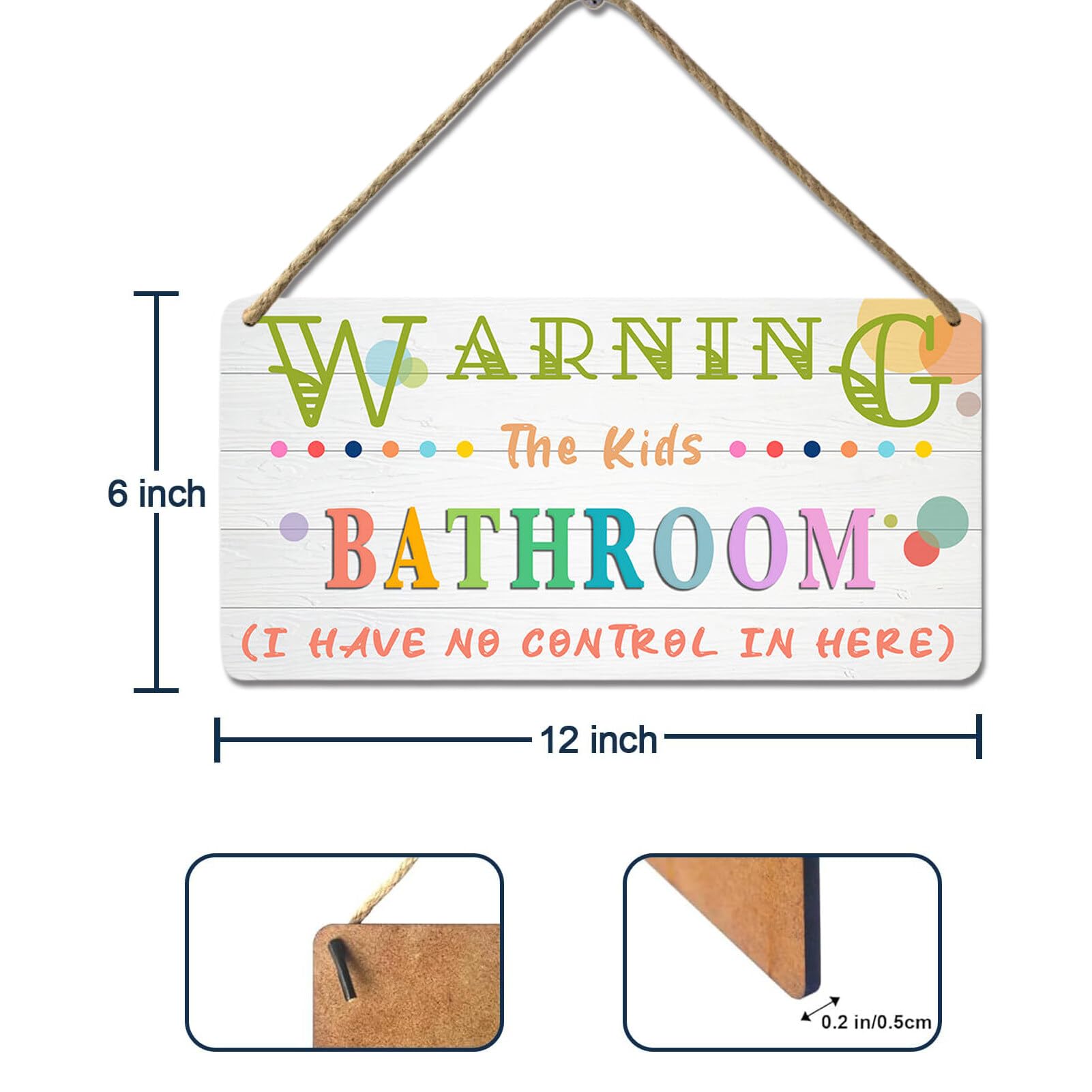 YOHIYE Kids bathroom sign hanging cord closeup—easy installation with rustic hemp cord.