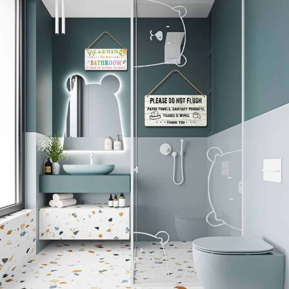 YOHIYE Kids bathroom sign wood texture detail for durable, fade-resistant display.