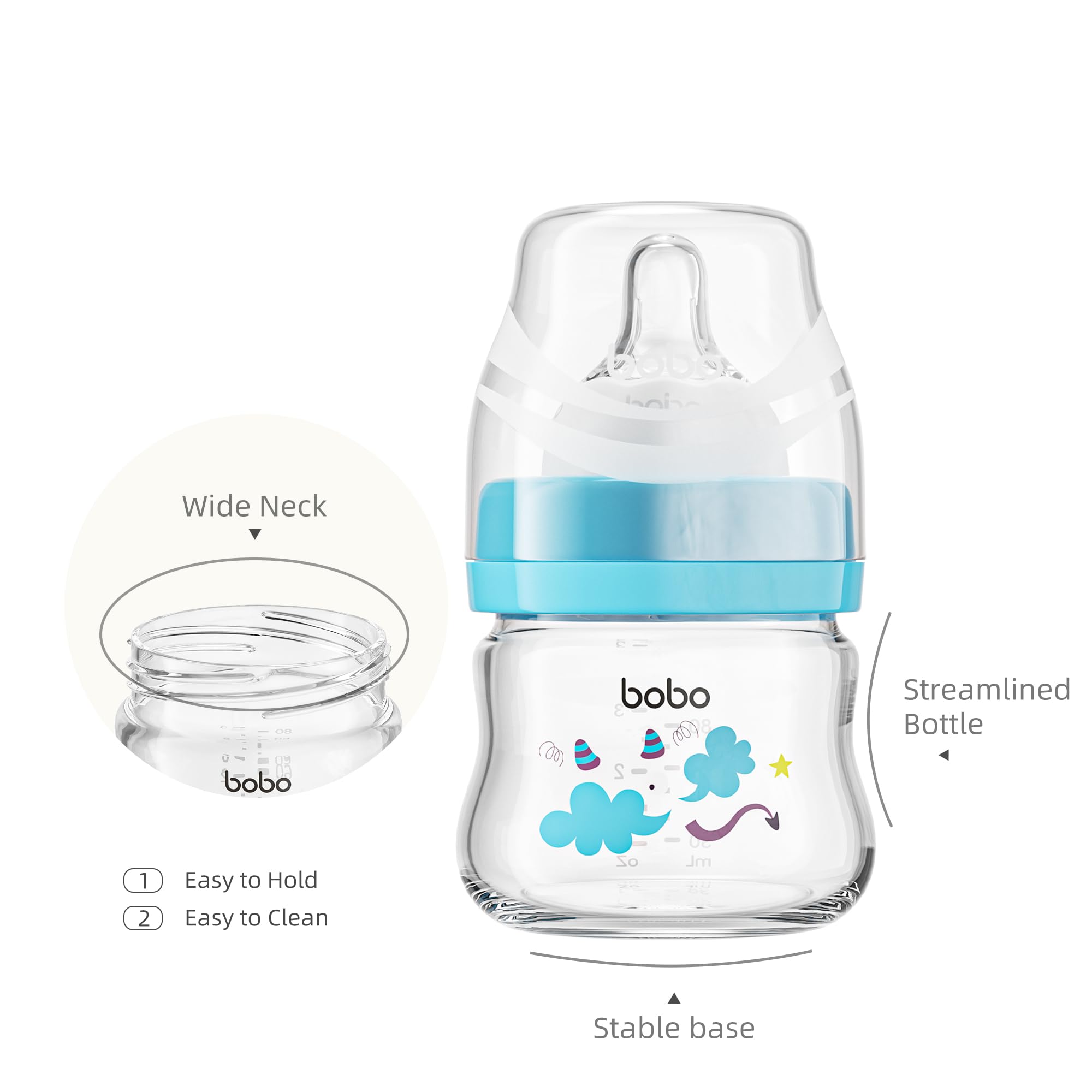 YOHKOH clear glass bottle shows purity and BPA-free construction for safe feeding.
