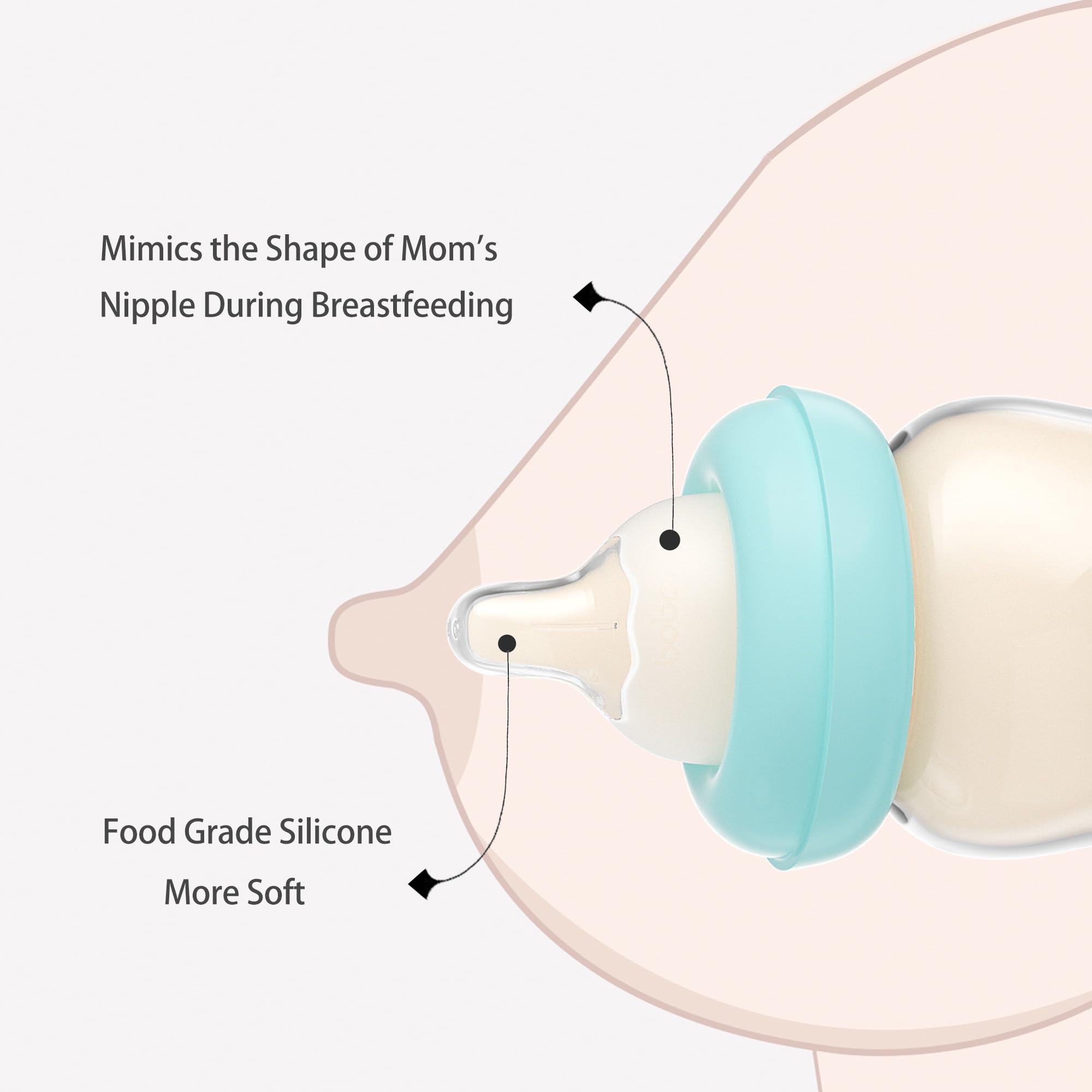 YOHKOH silicone nipple close-up showing soft material for natural latch.