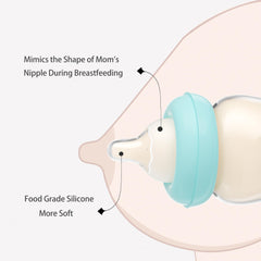 YOHKOH silicone nipple close-up showing soft material for natural latch.