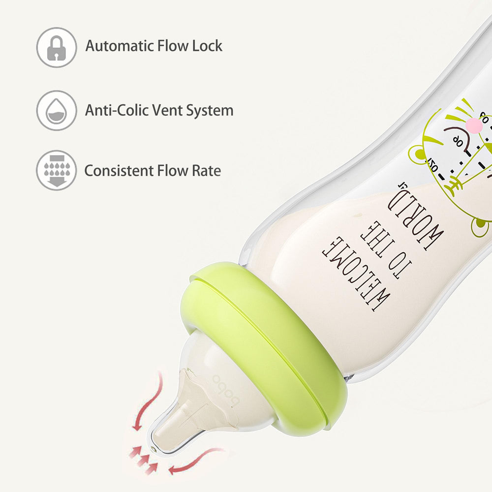 YOHKOH borosilicate glass bottle offers purity and heat resistance for safe feeding.