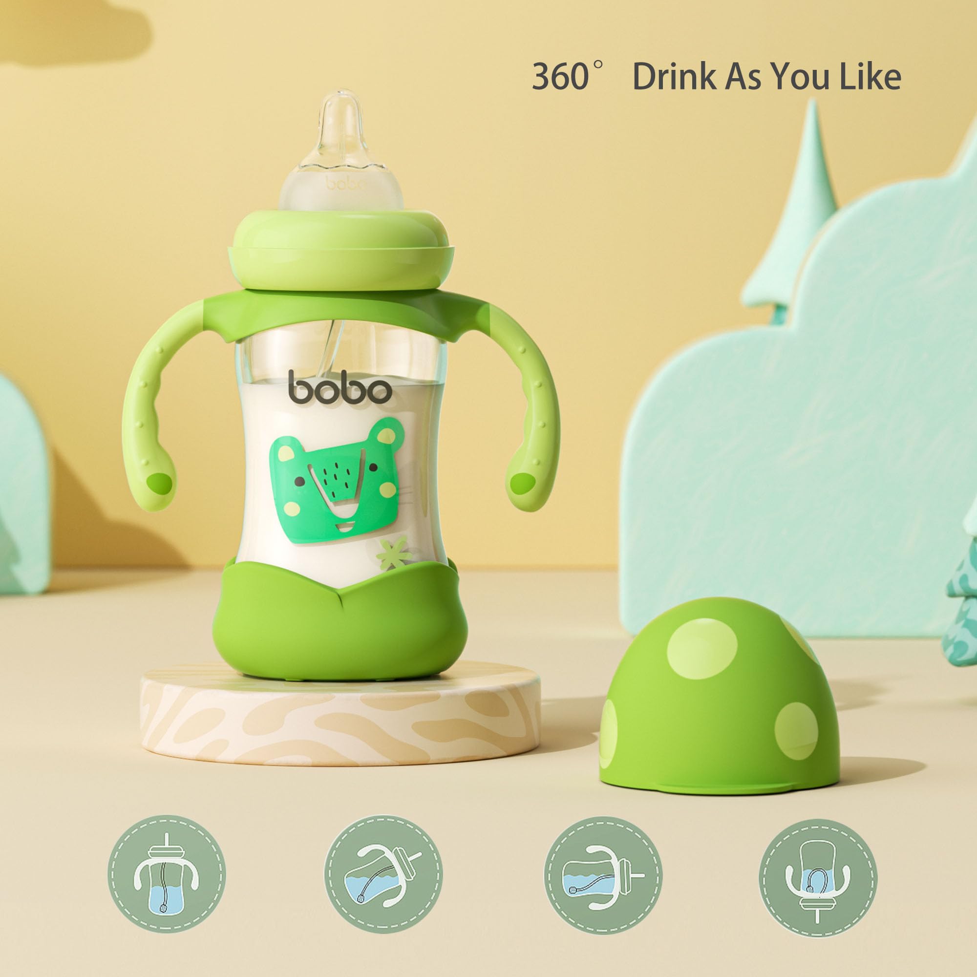 YOHKOH bottle pattern ink stays legible through washes on a clear glass bottle.