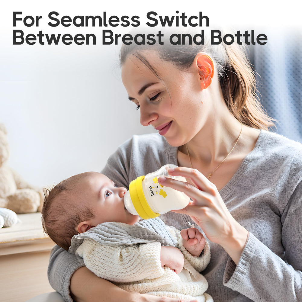 YOHKOH glass baby bottle 160ml wide-neck design eases cleaning and bottle prep