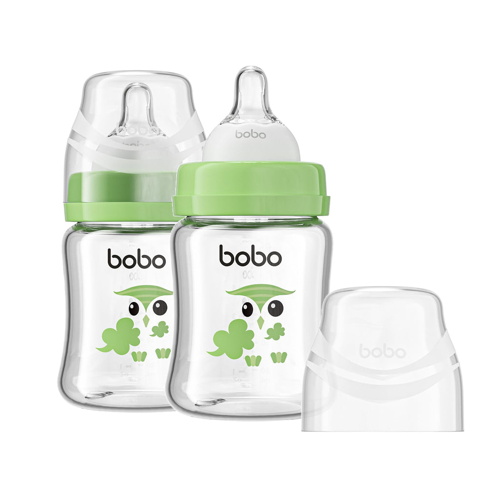 YOHKOH glass bottle in green 5oz pack-2 for clean, durable newborn feeding.