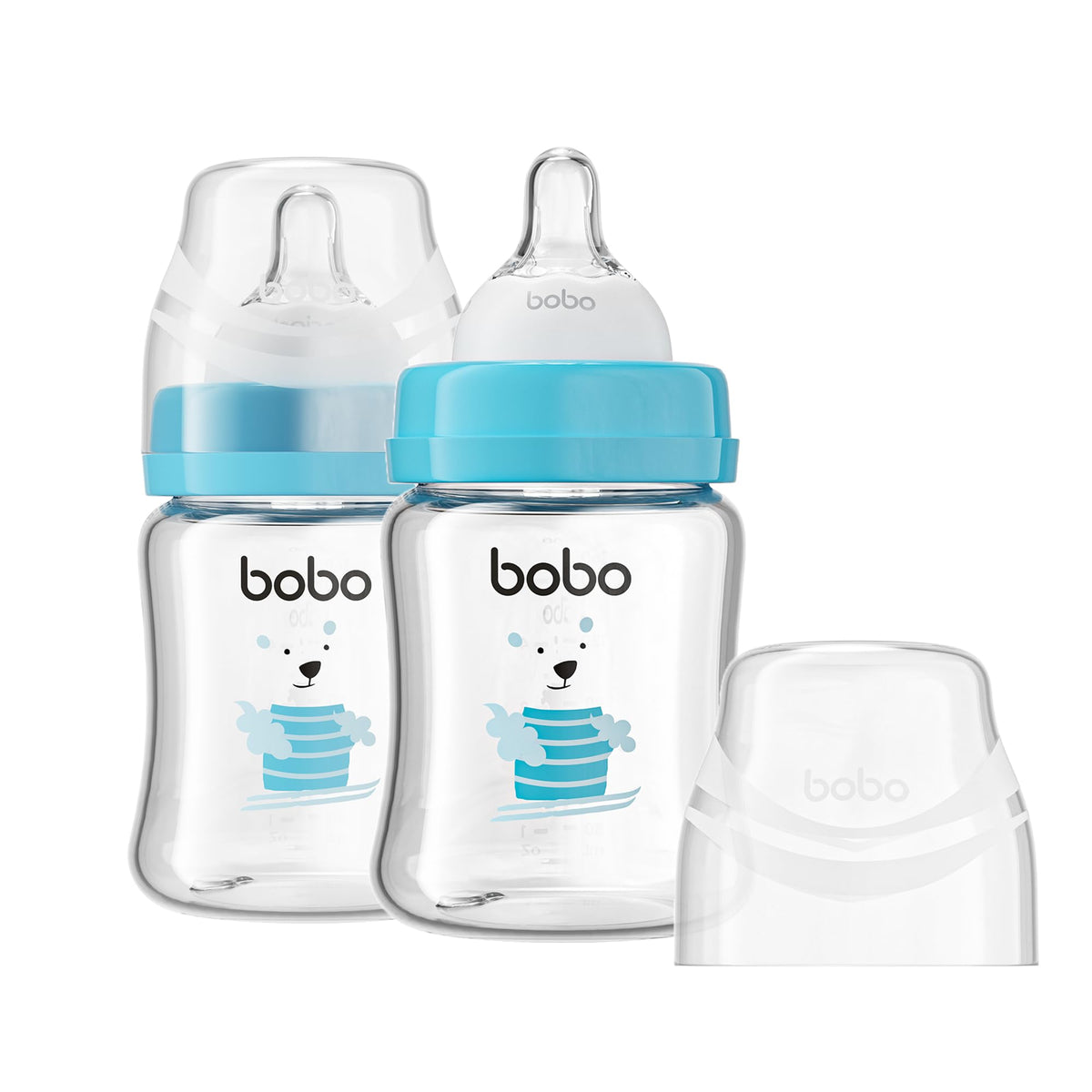 YOHKOH glass baby bottle with slow-flow nipple; 80ml for newborns, gentle feeding pace.