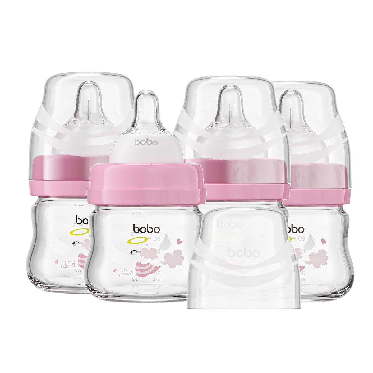 YOHKOH glass baby bottle with slow-flow nipple pack of four for newborn feeding flexibility.