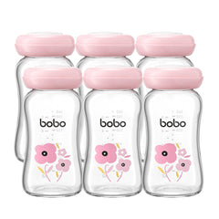 YOHKOH glass breast milk bottle front view for safe storage and leak-resistance for daily use