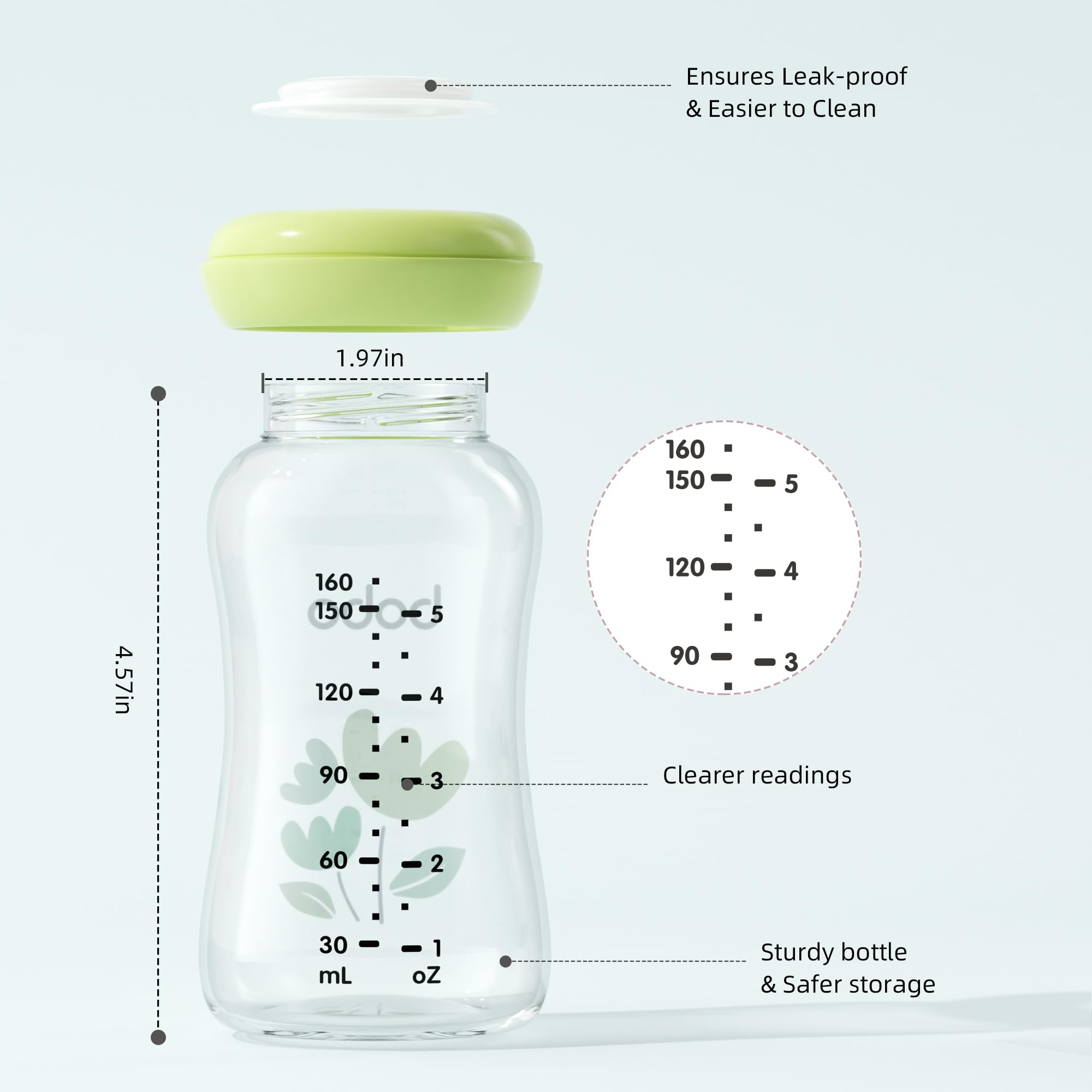YOHKOH glass breast milk storage bottle dishwasher-safe design simplifies cleanup.