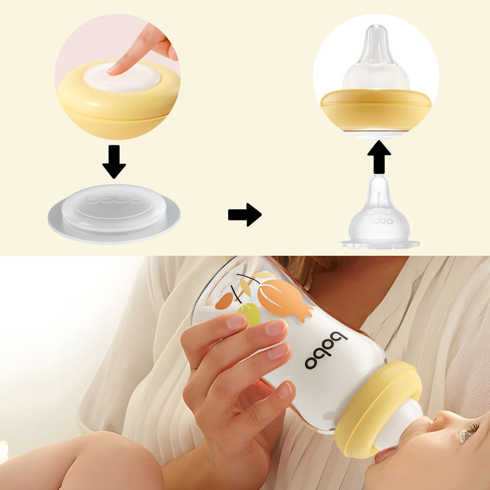 YOHKOH glass breast milk storage bottle pack-6 showcases convenient six-pack storage.